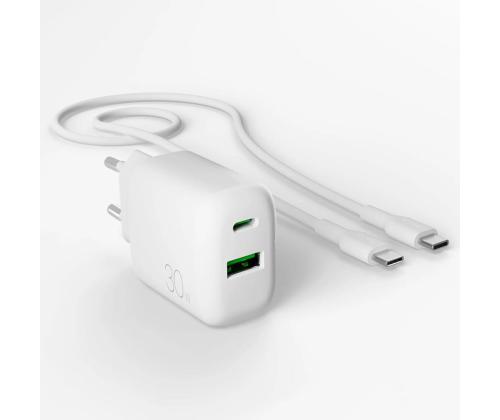 Puro Pro Lite -laturi + USB-C-kaapeli, 30W, valkoinen - Laturi