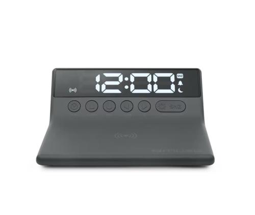 Muse M-168 WI, musta - Langaton laturi, jossa on herätyskello