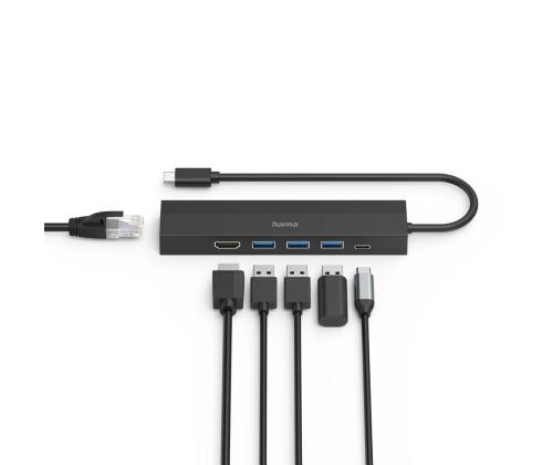 Hama USB-C Hub, 3x USB-A 3.2 Gen 1, USB-C, HDMI, LAN, musta - USB-jakaja