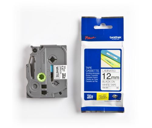 Teippi mustat kirjaimet valkoisella pohjalla 8m x 12mm, Brother