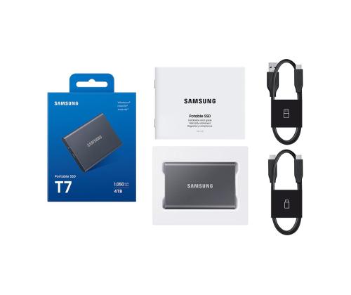 Samsung Portable SSD T7, 4 TB, USB 3.2 Gen 2, harmaa - Ulkoinen SSD-levyasema