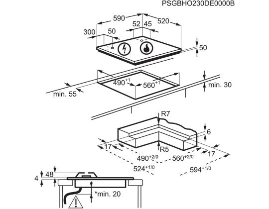 Electrolux, laius 60 cm, must - Integreeritav induktsioon-gaasipliidiplaat