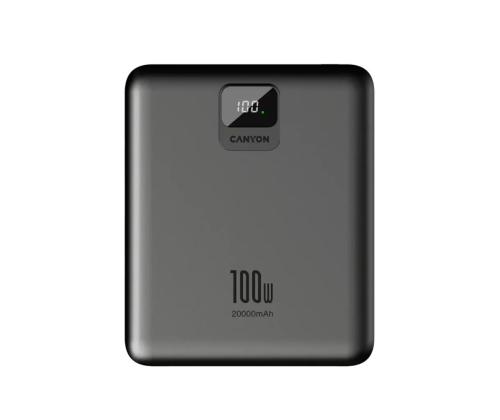 Canyon PB-2008, 100 W, 20000 mAh, tummanharmaa - Akkupankki