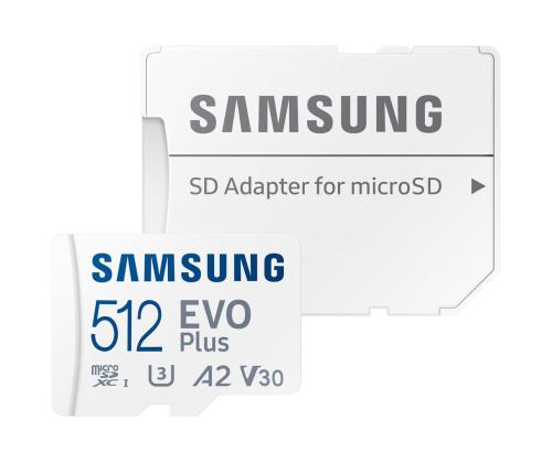 Samsung EVO Plus, microSDXC, 512 GB, valkoinen - Muistikortti ja sovitin