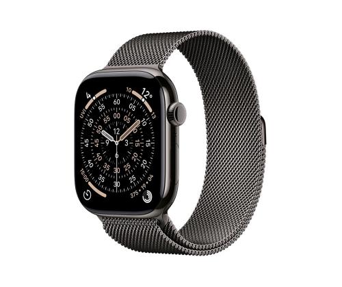 Apple Watch 11, 46 mm, GPS + matkapuhelinverkko, Milanolainen silmukka, M/L, titaani, musta - Älykellot