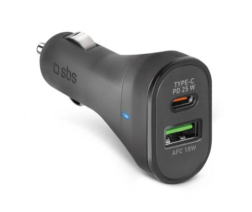 SBS, USB-A, USB-C, 25 W, musta - Autolaturi
