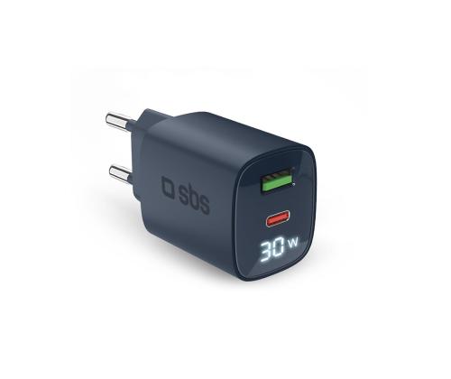 SBS LCD seinälaturi, USB-A, USB-C, LCD, 30 W, sininen - Laturi - Laturi