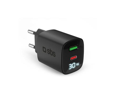 SBS LCD seinälaturi, USB-A, USB-C, LCD, 30W, musta - Laturi