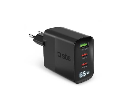 SBS LCD-seinälaturi, USB-A, 2x USB-C, LCD, 65 W, musta - Laturi
