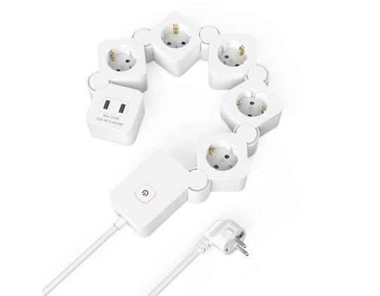 Hama Power Strip, 5-kantainen, USB, 12 W, joustava, 1,4 m - Jatkojohto