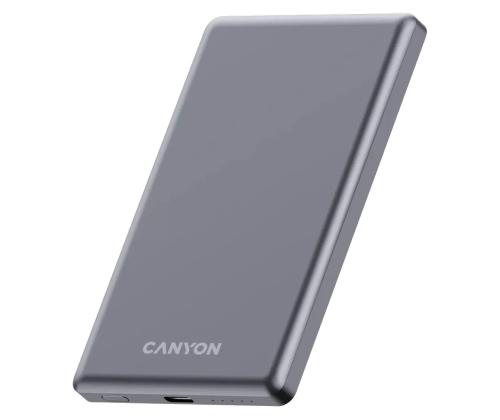 Canyon OnCharge 505 Slim Magsafe, 5000 mAh, langaton lataus, USB-C, tummanharmaa - Akkupankki