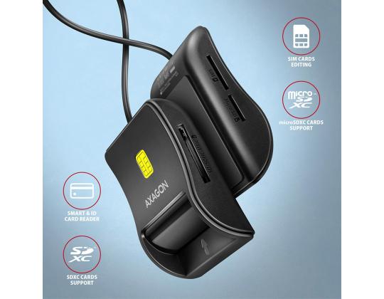 AXAGON CRE-SM3SD, USB-A, muistikortinlukija, musta - ID-kortinlukija