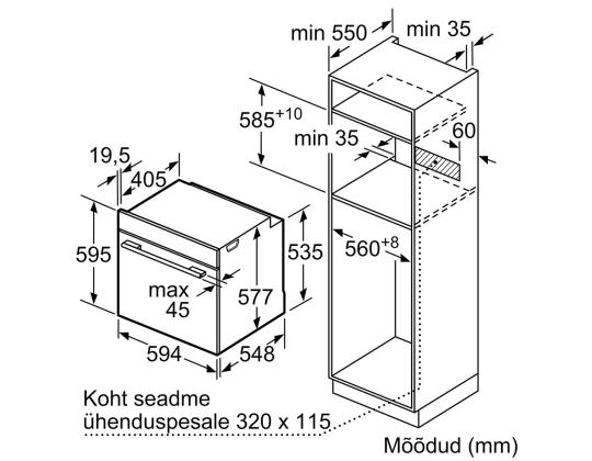 Bosch, Series 8, hydrolyyttinen puhdistus, 71 L, musta - Integroitu uuni