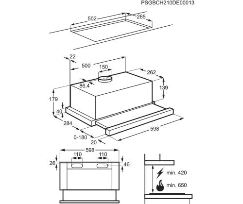 Electrolux, 410 m³/h, leveys 59,8 cm, musta - Integroitu ilmanpuhdistin