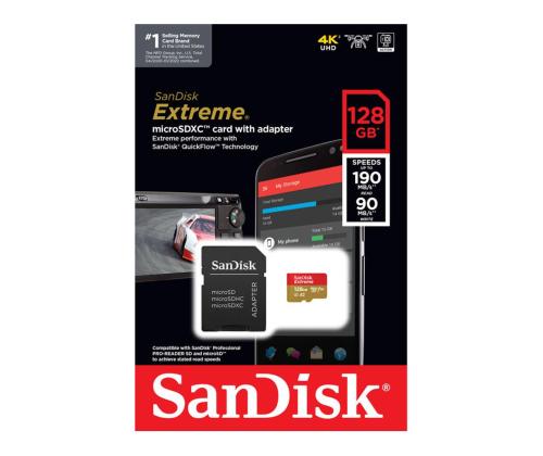 SanDisk Extreme, UHS-I, microSD, 128 GB - Muistikortti ja sovitin