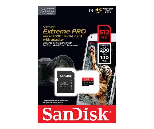 SanDisk Extreme Pro UHS-I, microSD, 512 GB - Muistikortti ja sovitin