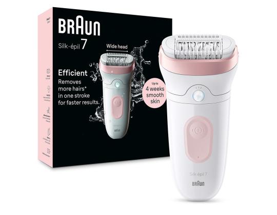 Braun Silk epil 7, märkä- ja kuivakäyttö, valkoinen/vaaleanpunainen - Epilaattori