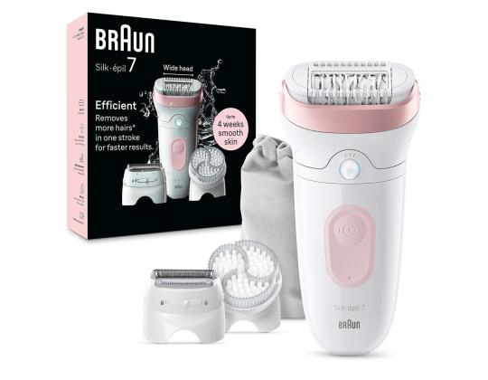 Braun Silk epil 7, märkä- ja kuivakäyttö, valkoinen/vaaleanpunainen - Epilaattori