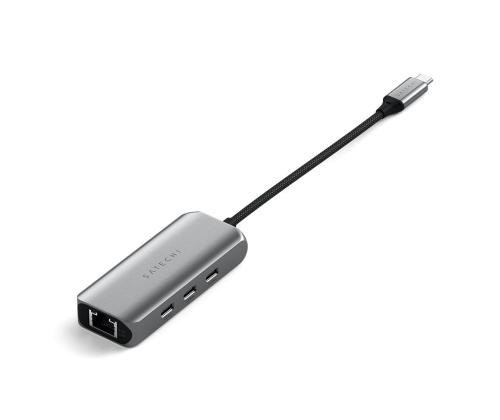 Satechi 4-in-1 USB-C-keskitin, LAN, harmaa - USB-keskitin