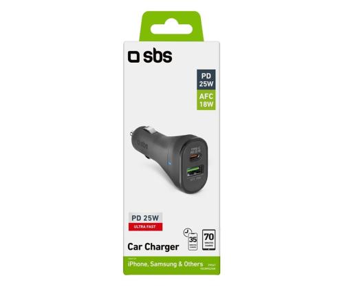 SBS, USB-A, USB-C, 25 W, musta - Autolaturi