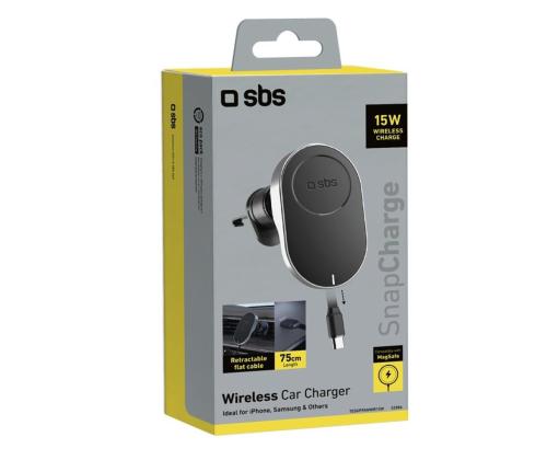 SBS 15W autoteline, Magsafe, sisäänvedettävä kaapeli, musta - Langaton autolaturi