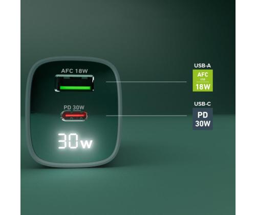 SBS LCD-seinälaturi, USB-A, USB-C, LCD, 30 W, vaaleansininen - Laturi - Laturi