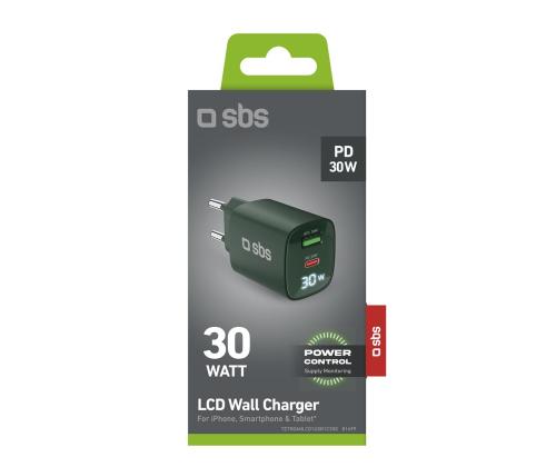 SBS LCD-seinälaturi, USB-A, USB-C, LCD, 30 W, vihreä - Laturi