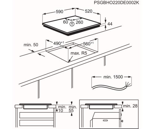 AEG 5000 Series, Hob2Hood, leveys 59 cm, musta - Integroitu induktiokeittotaso keittotaso