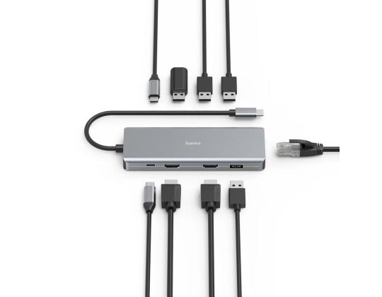 Hama CONNECT2Media, USB-C-keskitin, 9 porttia, 100 W, harmaa - kannettavan tietokoneen telakka