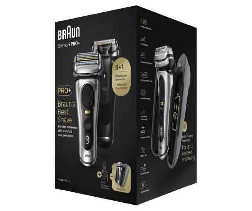 Braun Series 9 Pro+ Wet & Dry, 6-osainen SmartCare-keskus ja PowerCase-matkalaukku, hopea - Pardel