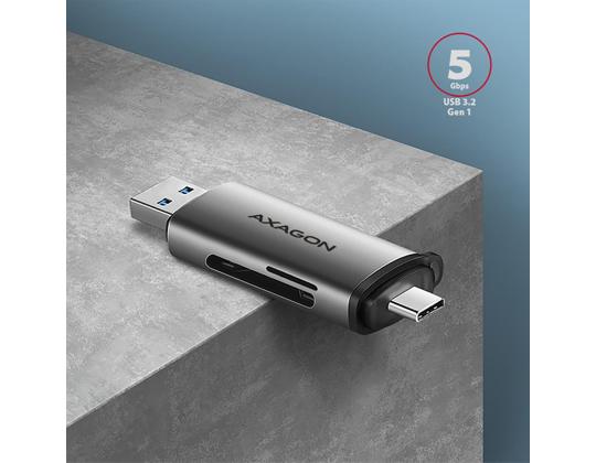 AXAGON CRE-SAC SuperSpeed USB-C / USB-A-kortinlukija, tummanharmaa - Muistikortinlukija