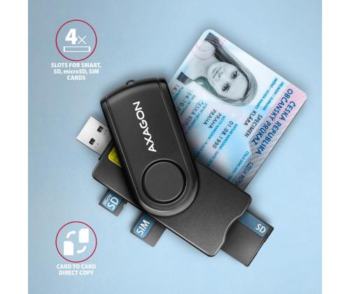 AXAGON CRE-SMP2A, USB-A, USB-C, muistikortinlukija, musta - henkilökortin lukija
