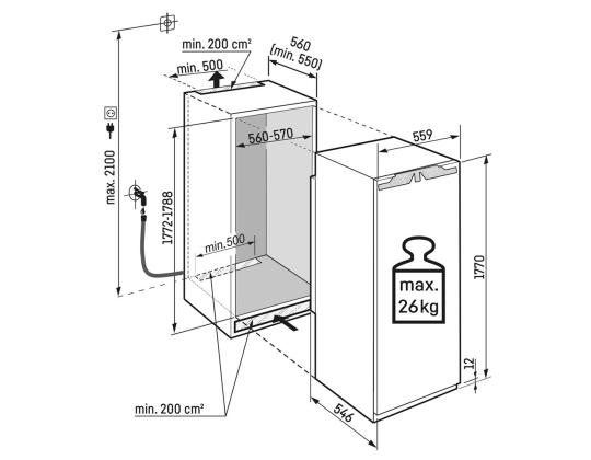 Liebherr, 296 L, korkeus 177 cm - Integroitu jääkaappi