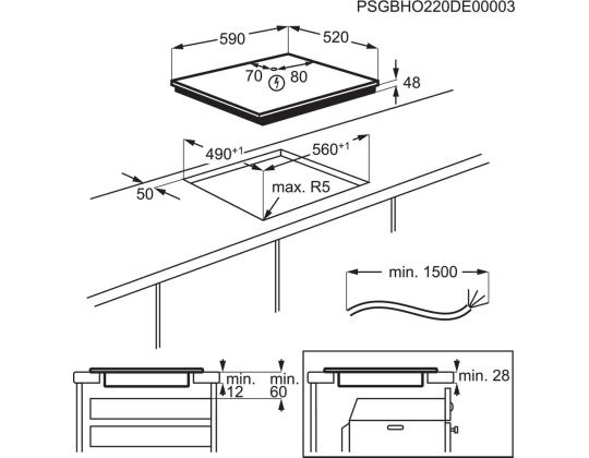 Electrolux 300 Basic, leveys 52 cm, kehyksetön, musta - Integroitu induktioliesi