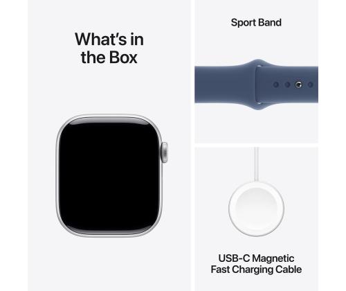 Apple Watch Series 10 GPS + Cellular, 46 mm, urheilullinen ranneke, M/L, hopea alumiini/sininen - Älykello - Smart Watch