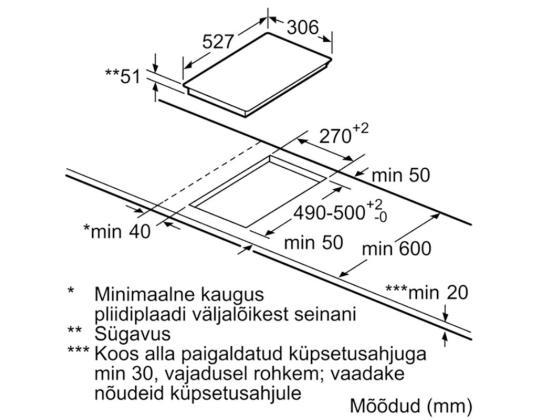 Bosch sarja 6 Domino, leveys 30,6 cm, teräsrunko, musta - Integroitu induktioliesi