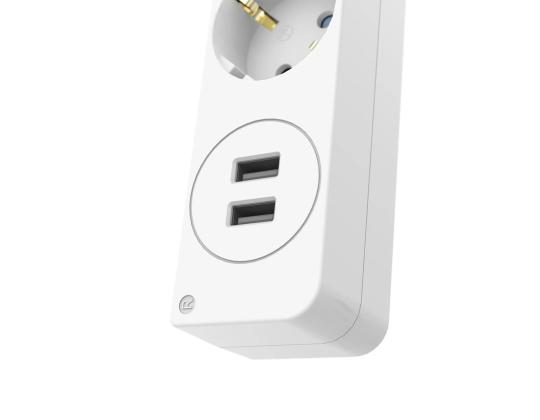 Hama Power Strip, 5-kantainen, 2x USB-A, 17 W, 1,4 m, valkoinen - Jatkojohto