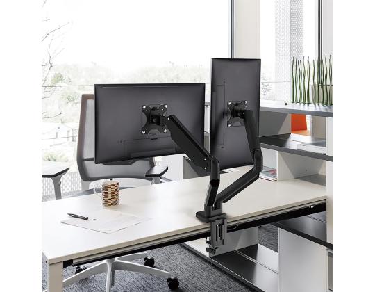 Deltaco Dual Gas Spring, 17"-32", 8 kg, 2 monitoria, must - Monitori lauakinnitus