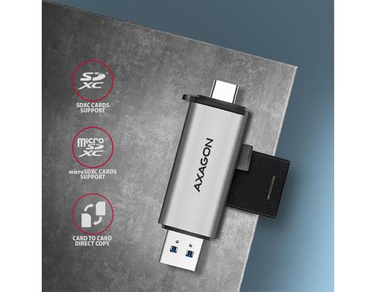 AXAGON CRE-SAC SuperSpeed USB-C / USB-A-kortinlukija, tummanharmaa - Muistikortinlukija