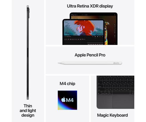 Apple iPad Pro 13", M4 (2024), 256 Gt, kiiltävä, Wi-Fi, musta - tabletti