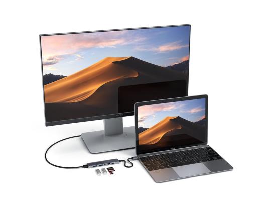 USB-C-jakaja Moniporttinen 4K + SD-lukija Satech