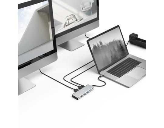 Hama CONNECT2Media, USB-C-keskitin, 9 porttia, 100 W, harmaa - kannettavan tietokoneen telakka