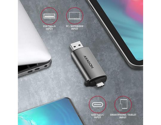 AXAGON CRE-SAC SuperSpeed USB-C / USB-A-kortinlukija, tummanharmaa - Muistikortinlukija