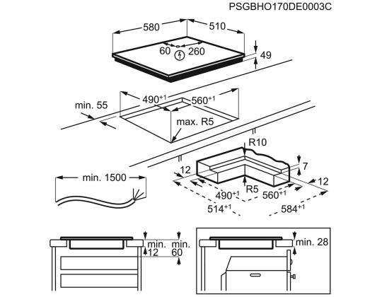 AEG 6000 Bridge, leveys 58 cm, kehyksetön, musta - Integroitu induktioliesi