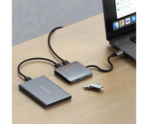Satechi 4-porttinen USB-C-keskitin, Power Delivery, harmaa - USB-keskitin