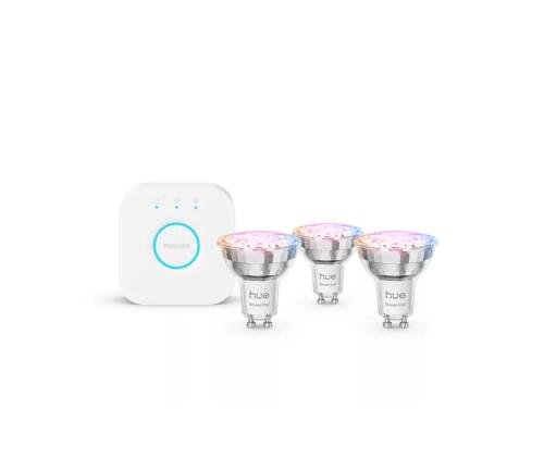 Philips Hue Essential Starter Kit, Spotlight + Hue Bridge, Full Color, GU10, 3 kpl, valkoinen - SmartLight-pakkaus