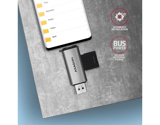 AXAGON CRE-SAC SuperSpeed USB-C / USB-A-kortinlukija, tummanharmaa - Muistikortinlukija