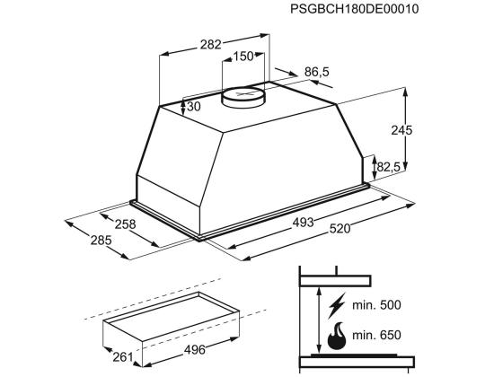 AEG, 440 m³/h, leveys 52 cm, ruostumaton teräs - Integroitu ilmanpuhdistin