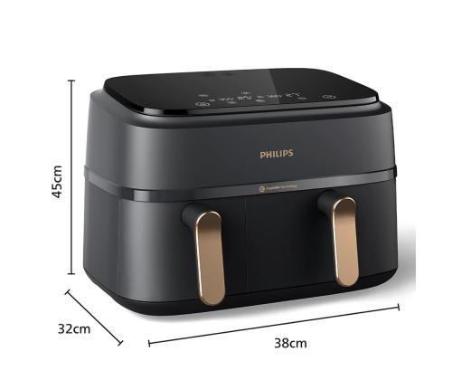 Philips 3000 Series Dual Basket Airfryer, 9 L, 2750 W, kaksi koria, musta - Kuumailmapannu