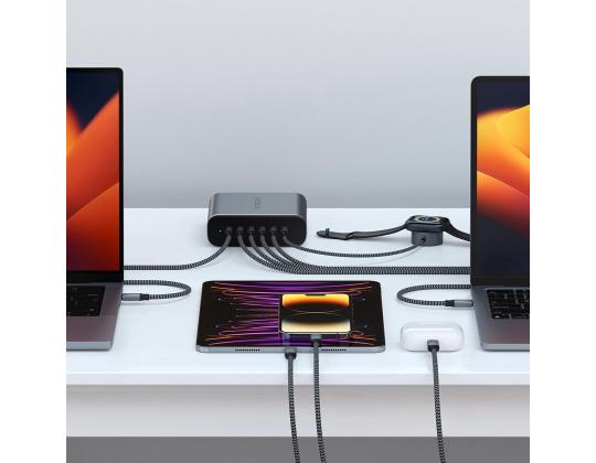 Satechi GaN, 200 W, 6x USB-C, tummanharmaa - Latausasema